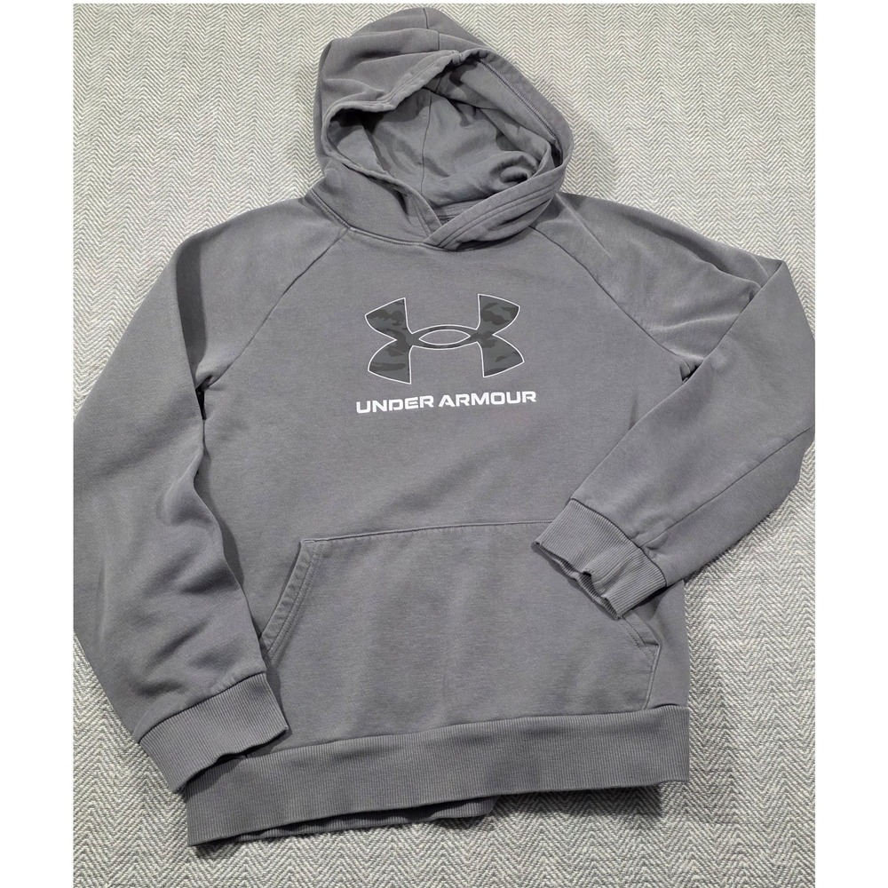 Under Armour Youth Large Grey Camo Logo Fleece Pullover Hoodie Sweatshirt